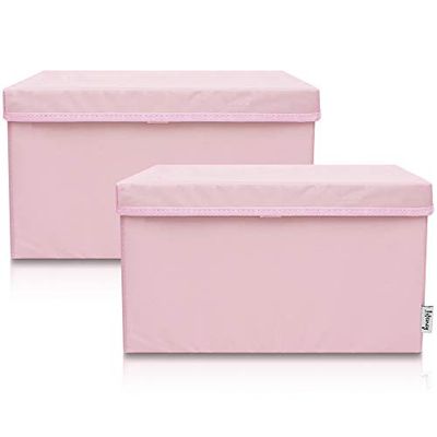 LIFENEY Set di 2 contenitori per bambini (37 x 25 x 21 cm), cestino portaoggetti per cameretta dei bambini e soggiorno, scatola per bambini (rosa)