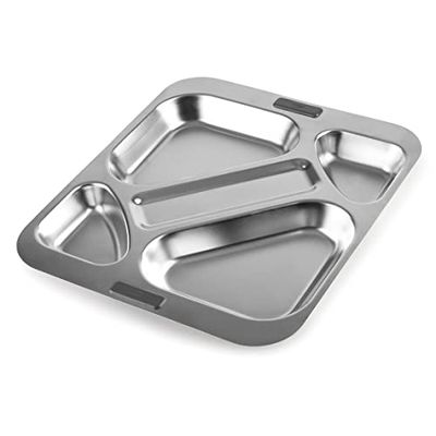 Lacor - 66957 - Bandeja Autoservicio, Bandeja para Comedor, 4 Compartimentos + Espacio para Cubiertos, Apilable, Acero Inoxidable, 32,5x37,5 cm