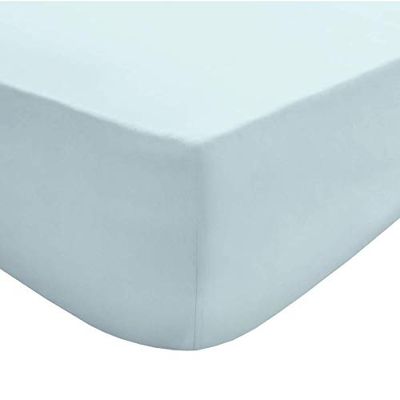 Sleepdown Blått enkelt dra-på-lakan skrynkel- och strykfritt 180 trådtäthet percale polybomull lättskött 25 cm djup ficka sängkläder – enkel