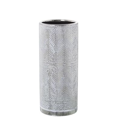 Alexandra House Living Vaas, wit, zilver, keramiek, 12 x 29 cm