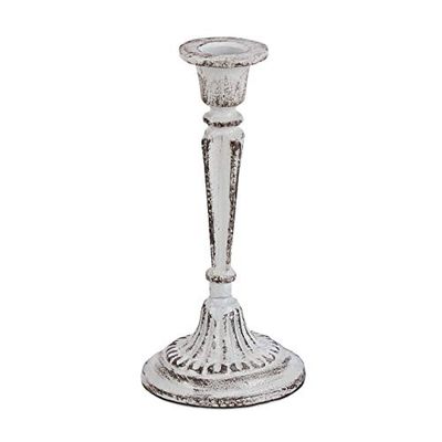 Relaxdays Candelabro Vintage para Velas Largas, Estilo Shabby Chic, Portavelas Hierro Fundido, 1 ud., 19 x 9 cm, Blanco