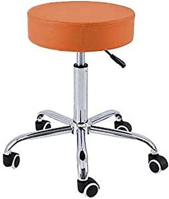 QUIRUMED Taburete Base cromada 5 Ruedas, Acero, Color Naranja, Tapizado en Polipiel, Relleno de Alta Densidad, Ligero, Regulable en Altura, hasta 150 kg