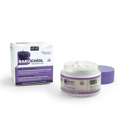 Ansiktskräm Anti-rynkor 50 ML med Bakuchiol och hyaluronsyra, Vegan Retinol, Fuktgivande kräm som minskar rynkor och uttryckslinjer. Vegan Anti-Aging Cream Vit Kosmetics