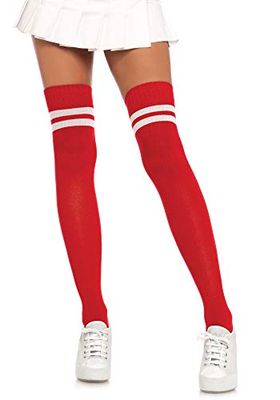 Leg Avenue Ribbed athletic thigh highs, Red, White, One Size