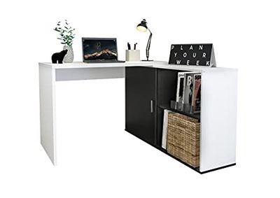 FMD Möbel Bureau, Engineered Wood, Wit/Zwart, rechteckig