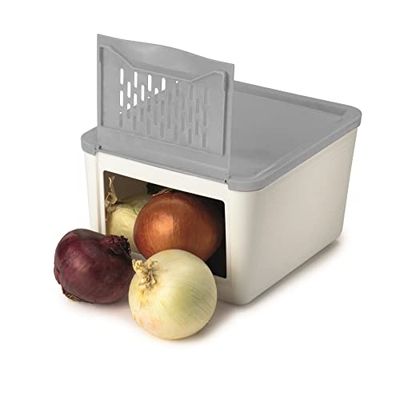Snips, Caja de Almacenamiento Cebollas 2Kg, Caja para Guardar Cebollas 22 x 19 x 13 cm, Olla de Cebollas Blanco y gris, Made in Italy, 0% libre de BPA y ftalatos