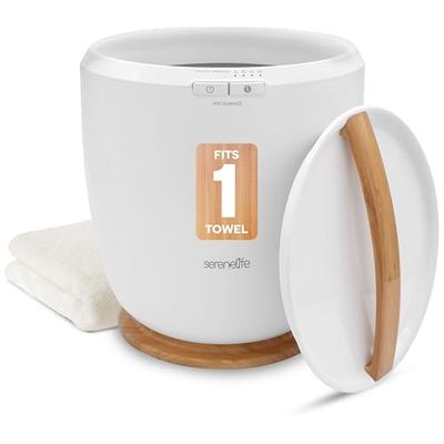 SereneLife Towel Warmer Bucket – Luxury Electric Towel Heater with Auto Shut-Off & Aromatherapy, Fits Large Bath Towel, Blanket, Robe or Pyjamas – Spa & Bathroom Use (Honey)