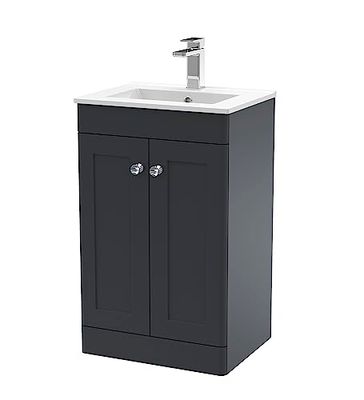 nuie Floor Standing 2 Door Unit & Minimalist Ceramic Basin, 500mm, Soft Black