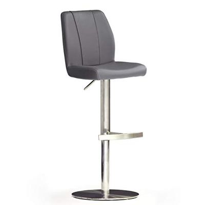 Robas Lund NA.OMI Chaise de bar/Tabouret de bar, PU/Inox, rond/tournable 360°, environ 42 x 89-114 x 52 cm, gris