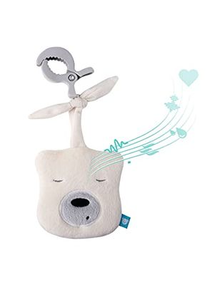 myHummy Baby slaaphulp met geluid beer "mini" ecru met klem, hartslag en witte ruis om te kalmeren, automatische uitschakeling, Sleep Aid White Noise Sound Bear voor baby's