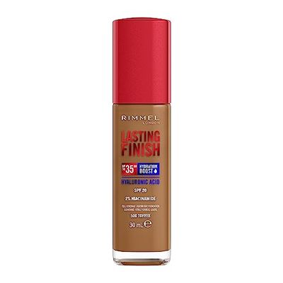 Rimmel London Lasting Finish fino a 35 ore 500 Toffee, fondotinta, lunga durata, idratante, formula vegana, copertura totale, 30 ml