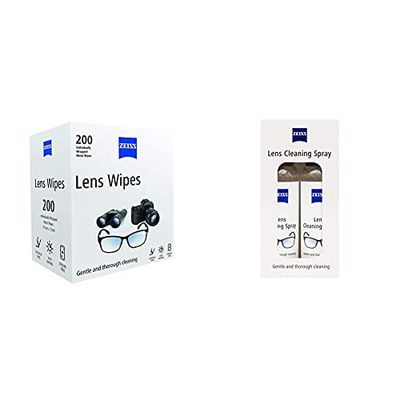 ZEISS Lens Wipes - Pack of 200 & Lens Cleaning Spray (2 x 120 ml)