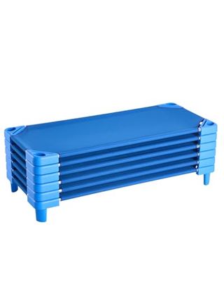 VEVOR Stackable Kiddie Cot, Pack of 6, Portable Toddler Nap Cots, Standard Size 52" L x 23" W Daycare Cots for Kids, Preschool Classroom Daycare Beds for Sleeping, Resting, Naptime, Blue