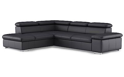 CAVADORE Sofá Cama Valerie de Piel auténtica con otomana/sofá esquinero con función de Cama + cabecero Ajustable / 272 x 73 x 226 / Piel Negra