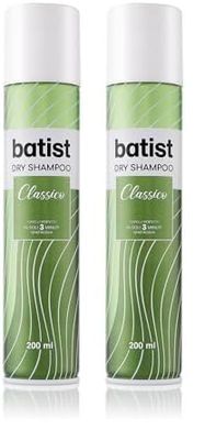 Batist Shampoo Secco Classico, Shampoo a secco ravvivante per capelli perfetti in soli 3 minuti, senz'acqua, Shampoo secco adatto a tutti i tipi di capelli, 200 ml, Made in Italy (Confezione da 2)