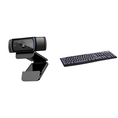 Logitech C920 HD Pro Webcam, Full HD 1080p/30fps Video Calling,Black & K270 Wireless Keyboard for Windows, QWERTY US International Layout - Black