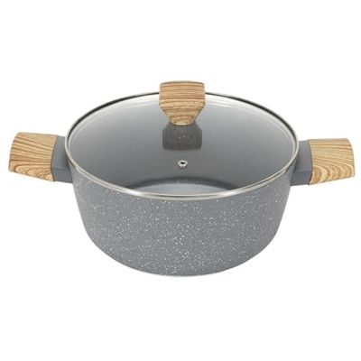 COOK CONCEPT, KC25391, naczynie żaroodporne z kutego aluminium o średnicy 24 cm z uchwytami z efektem drewna, idealne do gotowania na wolnym ogniu i pieczenia