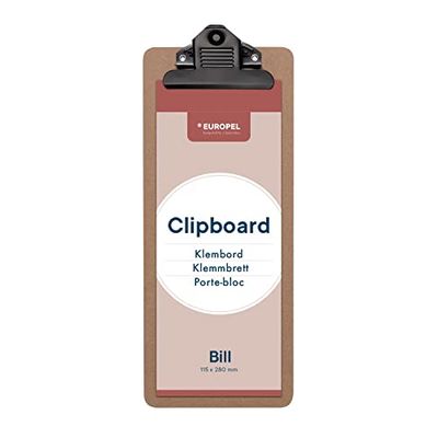 EUROPEL Porte-bloc en bois, Planche Rigide Durable avec Pince Métallique Noire et Oeillet de Suspension, Porte-bloc Note et Porte-document pour Classe d’école, Bureau, Entreprise, Restaurant, Entrepôt