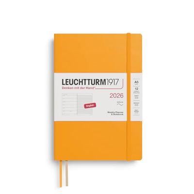 LEUCHTTURM1917 372675 Weekly Planner & Notebook Medium (A5) 2026, Softcover, 12 Months, Rising Sun, English