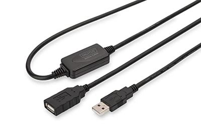 DIGITUS Câble d'extension actif USB 2.0 - Câble répéteur - USB A mâle vers USB A femelle - 10 m - 480 Mbit/s - Plug & Play - Alimenté par USB - Noir