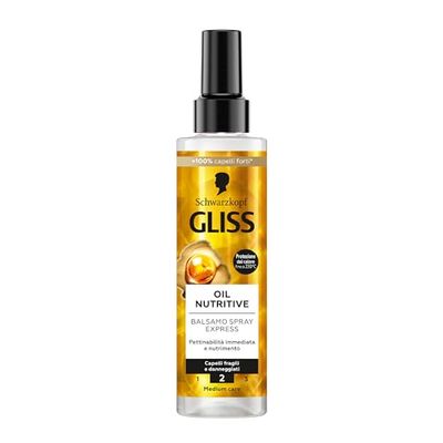 Schwarzkopf Gliss Oil Nutritive Conditioner Spray Express, nährend, 200 ml, Leave in Conditioner Spray mit Omega-9 und Marulaöl, Conditioner ohne Ausspülen und Hitzeschutz für strapaziertes Haar
