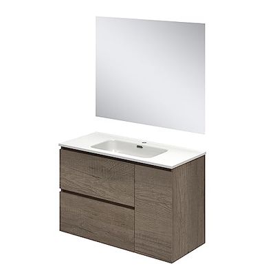 Baikal Set di mobili da bagno Duo, con lavabo e specchio, mobile sospeso a parete con lavabo in ceramica, varie finiture e misure mobile montato. 2c + 1p 100 Nature