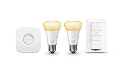 Ambiance tonalità bianco illuminazione del sistema Hue, Wireless a LED, E27, Starter Kit, 2 9,5 W, E27, colore: bianco, lampadine Ambiance Hue, Wireless per Dimmer, tonalità Bridge 2,0 Apple HomeKit [[[Enabled]]], Sintetico, Bianco, Starter Kit, E27 9.5 watts