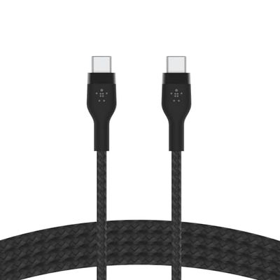 Belkin BoostCharge Pro Flex cable trenzado USB-C a USB-C, cable de carga rápida Power Delivery con certificación USB-IF para iPhone 16 y 15, Galaxy S24, iPad, MacBook, Note, Pixel y otros, 2 m, negro