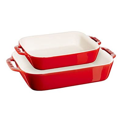 STAUB Ceramique Lot de 2 plats à four rectangulaires en céramique Rouge cerise 2 pièces (20 x 16 cm et 27 x 20 cm)