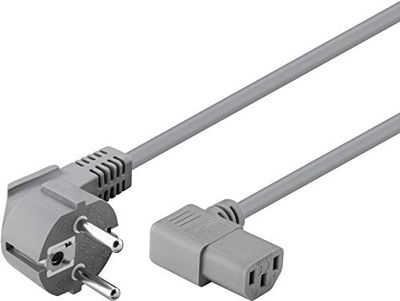 Goobay 50079 apparecchi freddi, cavo di collegamento angolato su entrambi i lati, spina di sicurezza (tipo F, CEE 7/7) alla presa C13 (collegamento apparecchio freddo), grigio, 2 m