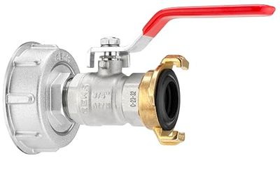 GEKA Plus IBC - Juego de adaptador de válvula de bola con acoplamiento (conector S60 x 6, rosca interior y exterior G3/4, riego, conexión adaptadora, riego de jardín), color plateado