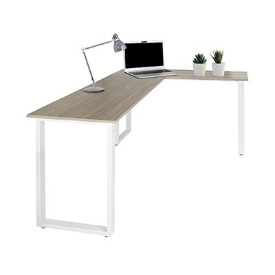 hjh OFFICE 830083 hoekbureau 165 x 120 cm Workspace Basic I grijs/wit bureau in L-vorm met stalen frame