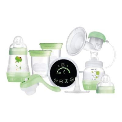 MAM Extractor eléctrico y manual 2 en 1, con 9 niveles de estimulación, contiene 2 biberones Easy Start, verde