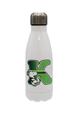 Snoopy - Butelka na wodę ze stali nierdzewnej, szczelne zamknięcie, z literą K Wielobarwny, 550 ml, biały, oficjalny produkt (CyP Brands)