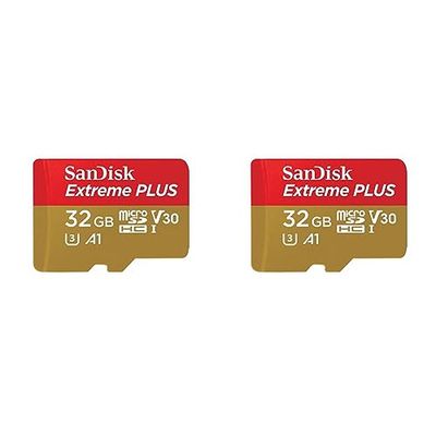 SanDisk Extreme Plus 32 GB MicroSDHC Memory Card, SD Adapter With A1 App Performance And Rescue Pro Deluxe, Up to 95 MB/s, Class 10, UHS-I, U3, V30 (Pack of 2)