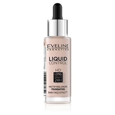 Eveline Cosmetics Fondotinta Liquid Control HD Lunga Tenuta 24H, No 005 Ivory, 32 ml - Trucco Leggero e Traspirante, Copertura Media