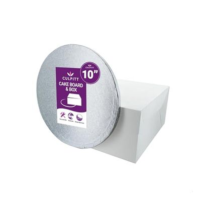 Culpitt 10" Round Silver Cake Drum Board & White Cake Box Combo