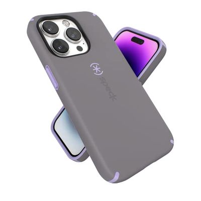 Speck iPhone 14 Pro-hoesje - Slank telefoonhoesje met valbescherming, krasbestendig met zachte aanraking voor 6,1 inch iPhone14 Pro-hoesje - dubbellaags hoesje, bewolkt grijs/lente paars CandyShell