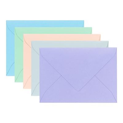 ÖKI Sobres de colores pastel, para tarjetas de felicitación, invitaciones, tarjetas de cumpleaños, color azul, verde, melocotón, gris, lila, sobres y cartas, tamaño B6, 125 x 176 mm, 10 unidades
