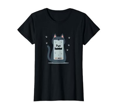 Asistente de ronroneo: Lindo diseño de teléfono Inteligente de Gato para Amantes de Las Camiseta, Mujer, Negro, S