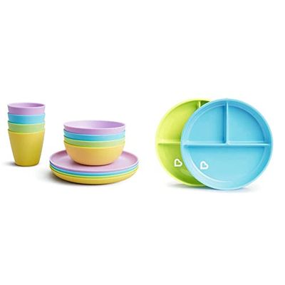 Munchkin Multi set de alimentación para bebés, 12 piezas, unisex & Platos de ventosa divididos Stay Put, azul/verde, 2 Unidad (Paquete de 1)