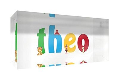 Little Helper LHV-THEO-521BLK-15FR Souvenir Décoratif en Acrylique Transparent Poli comme Diamant Style Illustratif Coloré avec le Nom de Jeune Garçon Théo 5 x 21 x 2 cm Grand
