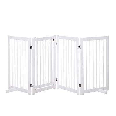 PawHut Wooden Freestanding Pet Gate 4 Panels Foldable Dog Safety Fence White