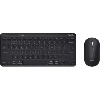 Trust Lyra Pack tastiera e mouse wireless Bluetooth AZERTY belga, 84% plastica riciclata, mini tastiera ricaricabile per PC, laptop, Mac, tablet, iPad, Android, iOS - nero