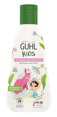 Guhl Kids 3 i 1 schampo, balsam och duschgel – innehåll: 250 ml – speciellt utvecklad för barn – ingen drink – barnvänlig design – Cosmos Natural certifierad
