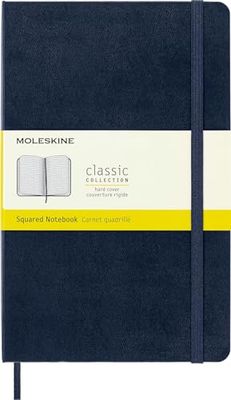 Moleskine Classic Squared Paper Notebook, Hard Cover and Elastic Closure Journal, Color Sapphire Blue, Size Large 13 x 21 cm, 240 Pages