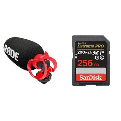 RØDE VideoMicro II Ultra-Compact On-Camera Shotgun Microphone for Recording Audio with a Camera & SanDisk 256GB Extreme PRO SDXC card + RescuePRO Deluxe, up to 200MB/s, UHS-I, Class 10, U3, V30