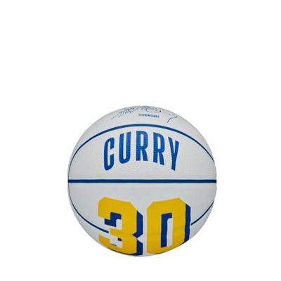 Wilson Basketbal, NBA Player Icon Mini, Stephen Curry, Golden State Warriors, Outdoor en Sporthal, Maat: 3, blauw/geel