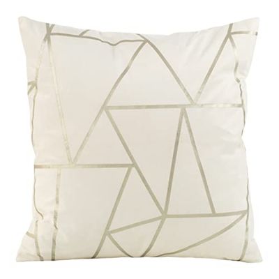 Eurofirany Elegant sammetsörngott, dekorativ kudde med tryck, 45 x 45 cm, överdrag, sammetsörngott, mjuk soffkudde, triangelmönster, gräddvit färg