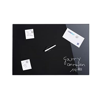 Relaxdays Lavagna Magnetica in Vetro, Scrivibile, Bacheca da Parete, 3 Calamite, Pennarello, HxL: 80 x 50 cm ca., Nera
